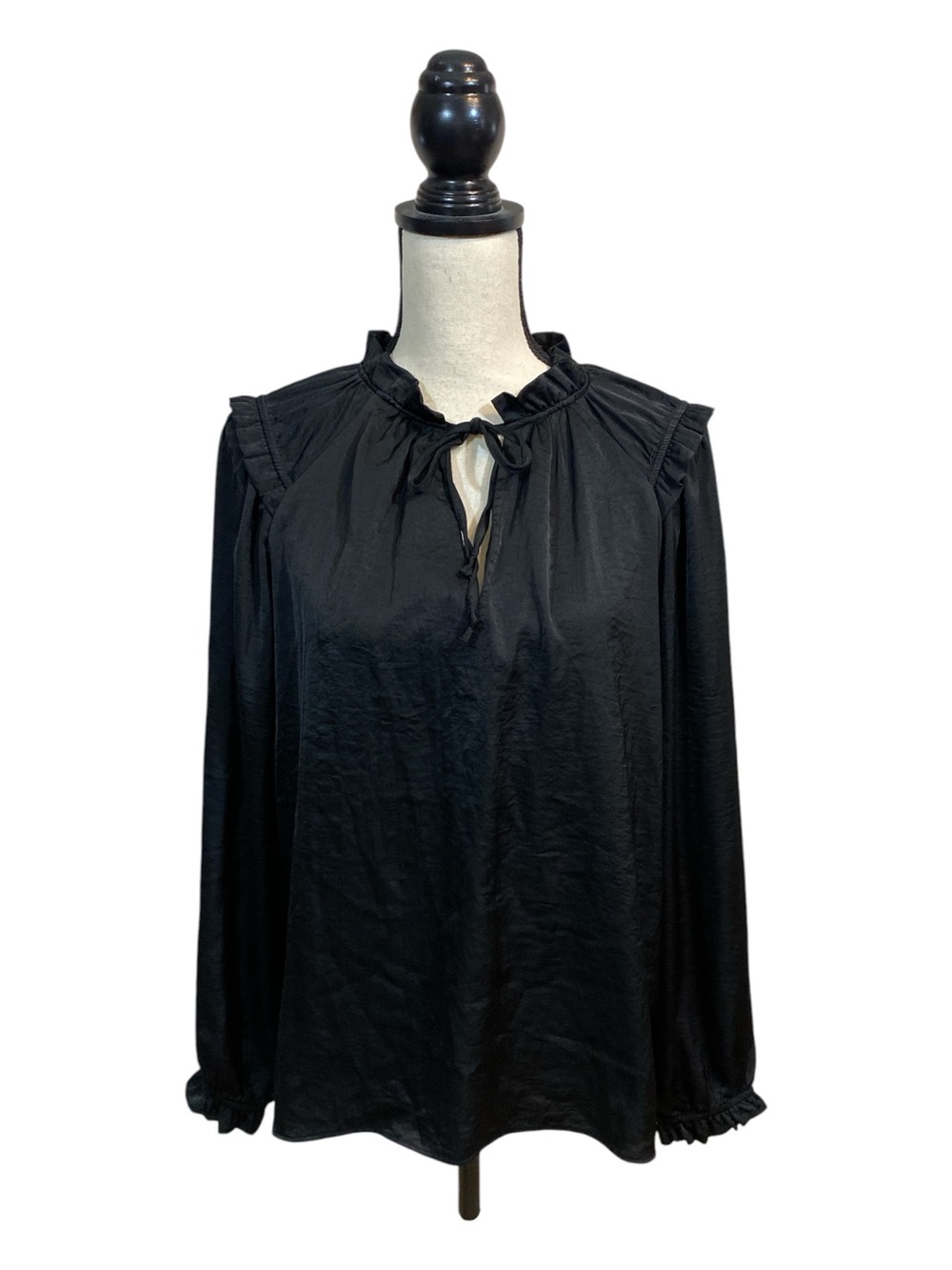 Knox Rose Black Ruffle Neck Long Sleeve Blouse M